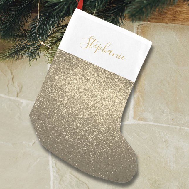 Meia De Natal Pequena Custom Name Gold Glitter Small Christmas Stocking (Criador carregado)