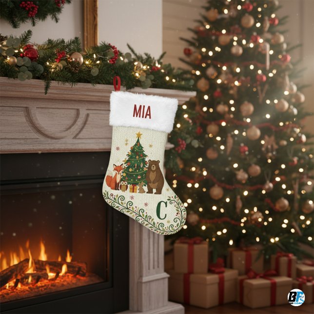 Meia De Natal Pequena Custom Name Modern Nordic Pine Tree (#stocking)