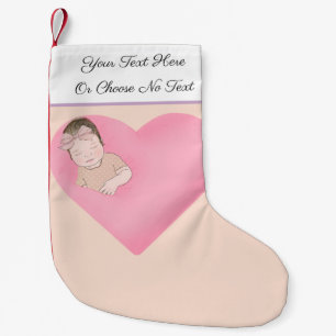 Meia De Natal Pequena Custom Text   Dormir Amor Bebê Coração Rosa