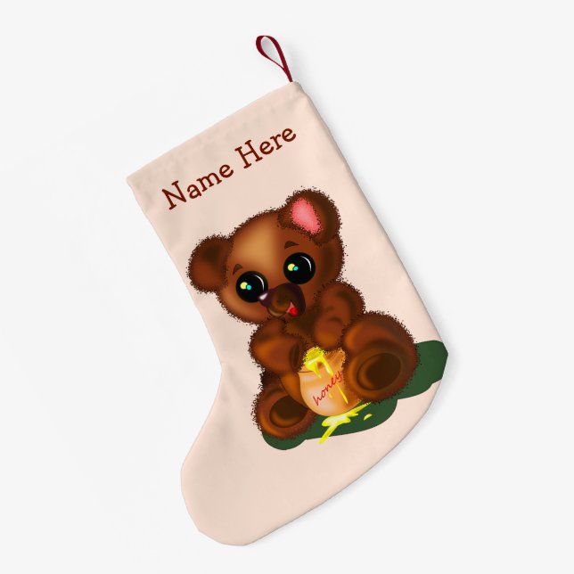 Meia De Natal Pequena Cute Bear Christmas Stockings Personalized Name (Verso (Pendurada))