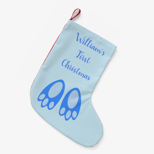 Meia De Natal Pequena Cute Blue Baby Boy Bunny Feet Easter Custom (Frente (Pendurada))
