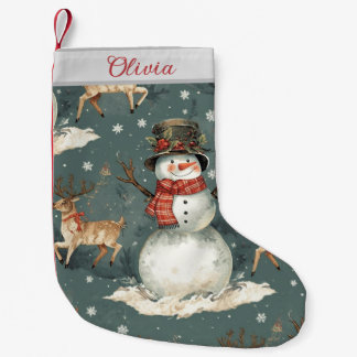 Meia De Natal Pequena Cute Christmas Cartoon Snowman