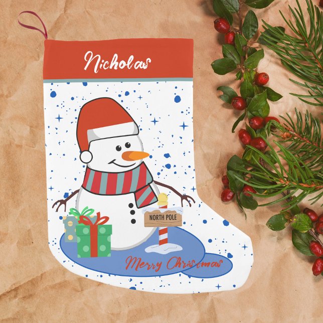 Meia De Natal Pequena Cute Happy Snowman Northpole (Criador carregado)