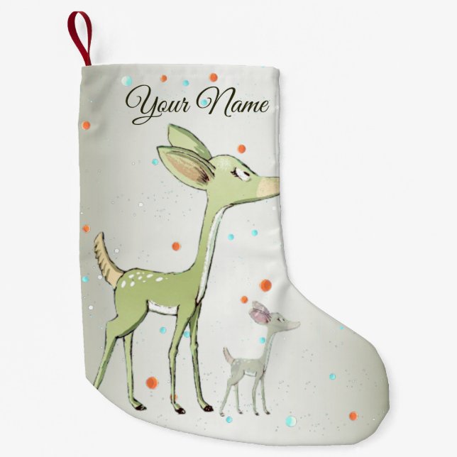 Meia De Natal Pequena Cute Little Green Deers Winter Holidays  (Frente)