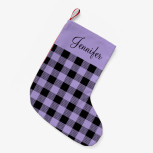 Meia De Natal Pequena Cute Purple Xadrez de Buffalo Nome Farmhouse