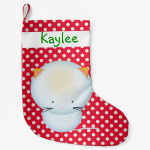 Meia De Natal Pequena Cute White Kitten no Bolinhas Christmas Stocks