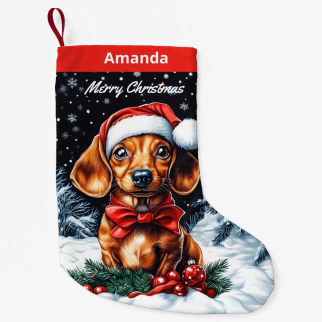 Meia De Natal Pequena Dachshund (Frente)