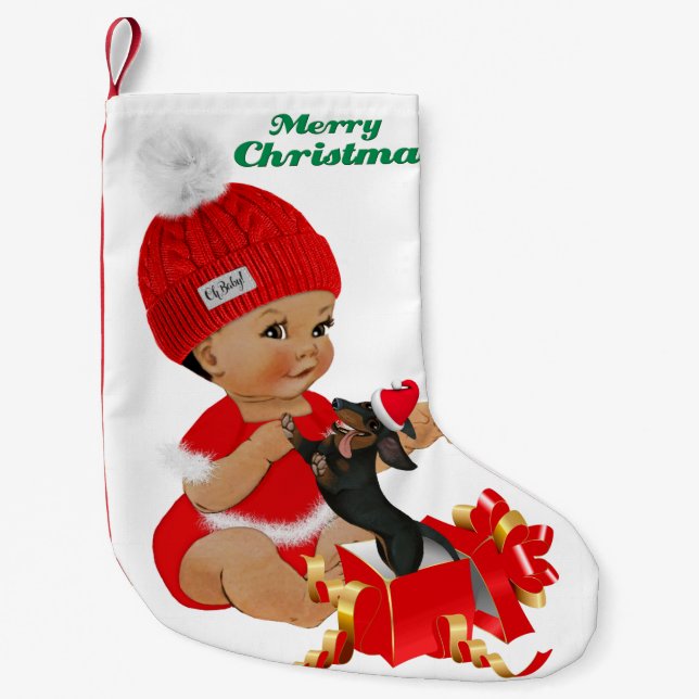 Meia De Natal Pequena Dachshund Baby Christmas Stocks (Frente)