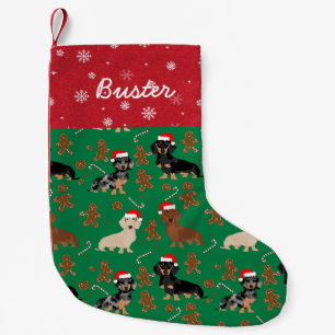 Meia De Natal Pequena Dachshund Chapéus de Papai Noel Biscoito de Gengib