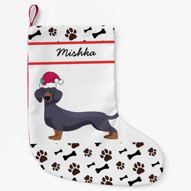Meia De Natal Pequena Dachshund Dog Christmas Com Nome Personalizado De  (Frente)