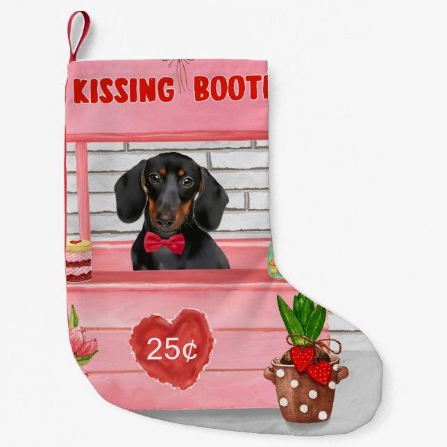 Meia De Natal Pequena Dachshund Dog Dia de os namorados Beijando Booth (Frente)