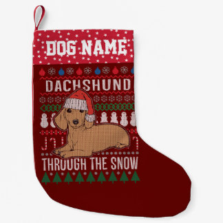 Meia De Natal Pequena Dachshund Personalizado Através Do Feriado De Neve