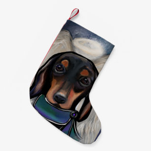 Meia De Natal Pequena Dachshund Preto e Marrom