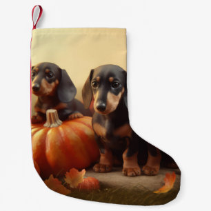 Meia De Natal Pequena Dachshund Puppy Autumn Delight Pumpkin