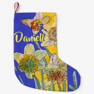 Meia De Natal Pequena Daffodil Watercolor Flowers Nome Floral