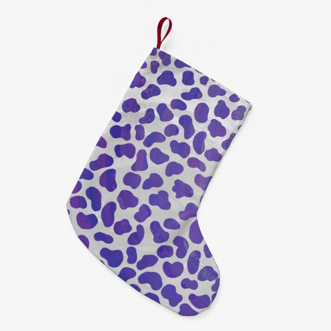 Meia De Natal Pequena Dalmaciano Roxo e Impressão branco (Frente (Pendurada))