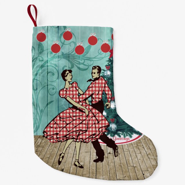 Meia De Natal Pequena Dança de Natal do Casal de dança ao quadrado ocide (Frente)