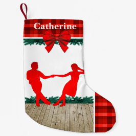 Meia De Natal Pequena Dançarinos do balanço com xadrez vermelha