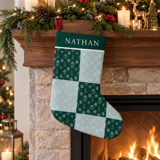 Meia De Natal Pequena Decoração Personalizada de Natal Verde com Remendo