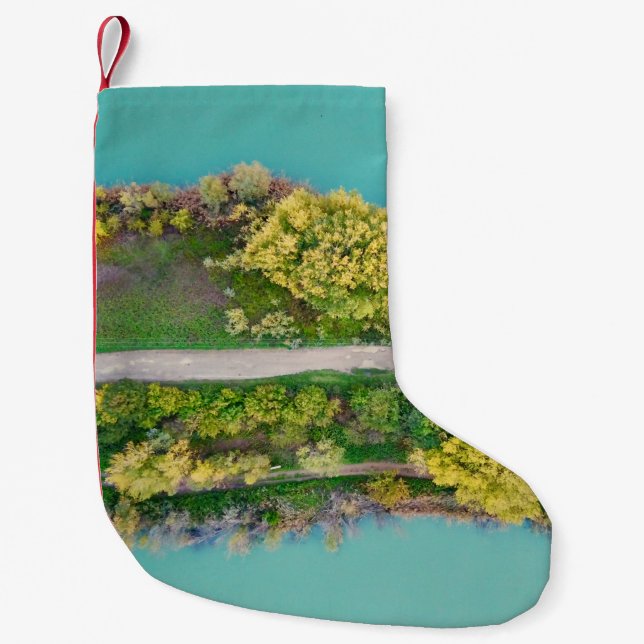 Meia De Natal Pequena Decoração verde, marrom e amarela (Frente)