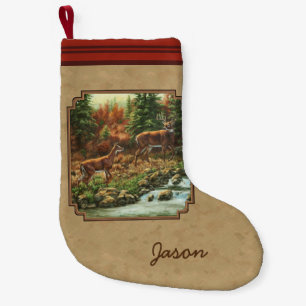 Meia De Natal Pequena Deer and Stream Waterfall Tan