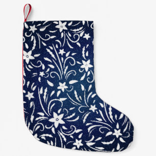 Meia De Natal Pequena Denim Blooms: Padrão Floral Fundo
