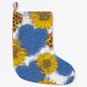 Meia De Natal Pequena Denim Hearts Leopard Sunflower Standard
