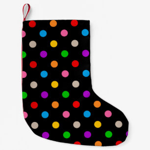 Meia De Natal Pequena Desenho de bolinhas coloridas em preto e arco-íris