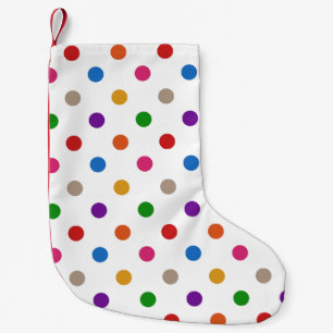 Meia De Natal Pequena Desenho de Pontos Coloridos Arco-íris Branco