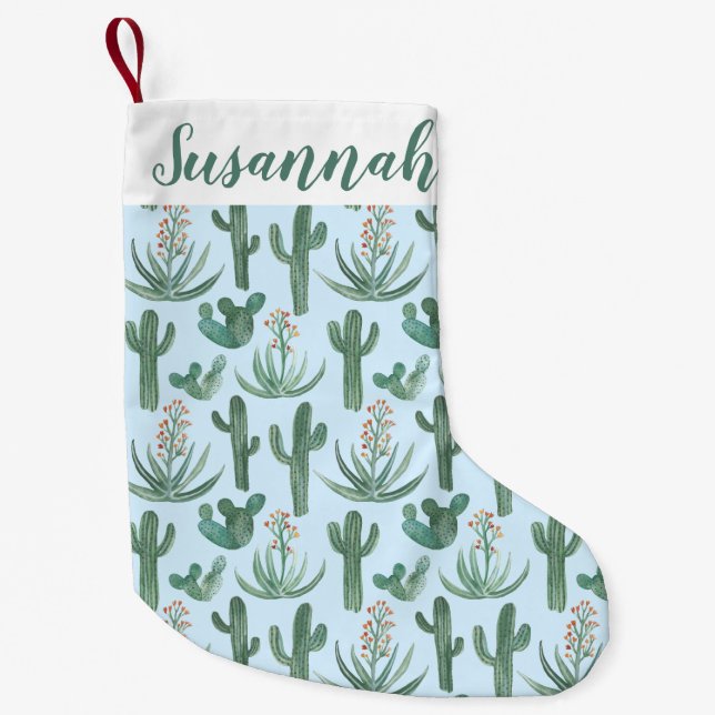 Meia De Natal Pequena Desert Saguaro Cactus Succulents Padrão PERSONALIZ (Frente)