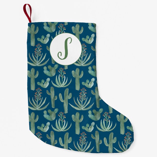 Meia De Natal Pequena Desert Saguaro Cactus Succulents Padrão PERSONALIZ (Frente)