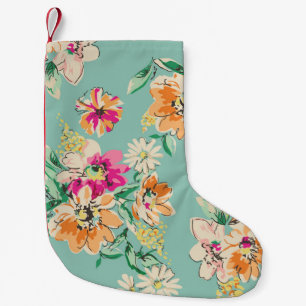 Meia De Natal Pequena Design de flor esboçada em cores brilhantes - sem