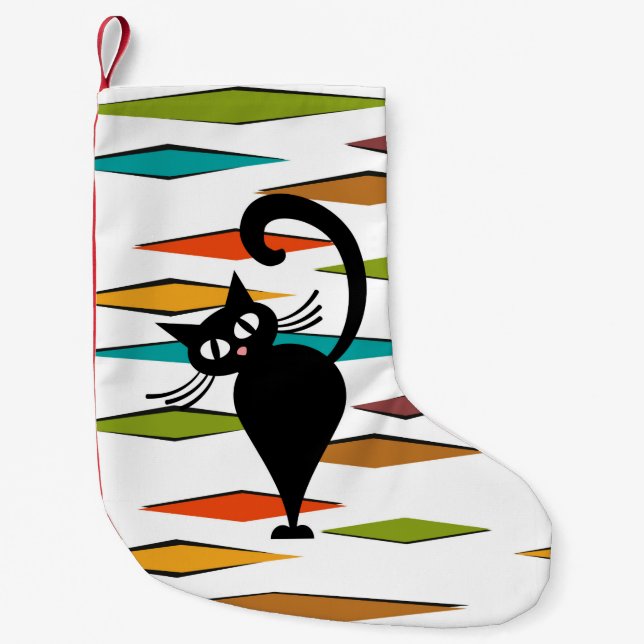 Meia De Natal Pequena design de gato preto meio século (Frente)