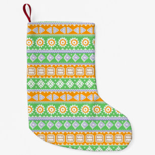 Meia De Natal Pequena Design de padrões verdes, cor de laranja
