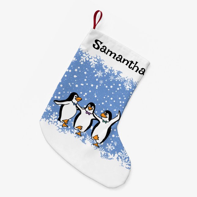 Meia De Natal Pequena Design de Pinguins Dançantes (Frente (Pendurada))