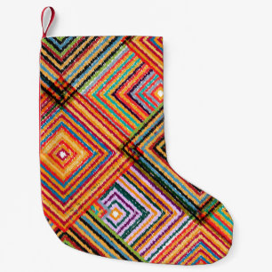 Meia De Natal Pequena Design de retalhos com quadrados asteca.