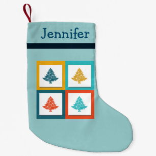 Meia De Natal Pequena Design retro personalizado de 4 árvores de Natal