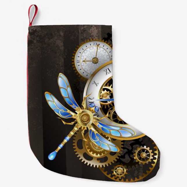 Meia De Natal Pequena Dials Steampunk com Dragonfly (Frente)