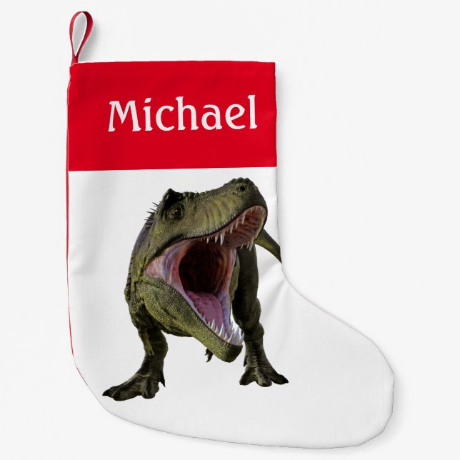 Meia De Natal Pequena Dinossauro T-Rex Tyrannosaurus Personalizado (Frente)
