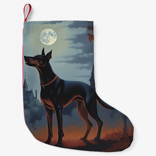 Meia De Natal Pequena Doberman Halloween Scary (Frente)