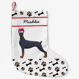 Meia De Natal Pequena Doberman Pinscher Dog Christmas, Custom Dog Name