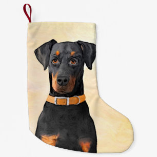 Meia De Natal Pequena Doberman Pinscher Pintura Original Descortada