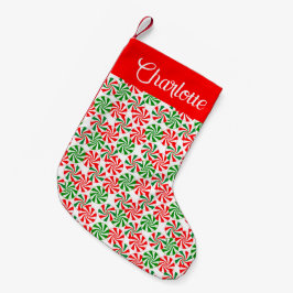 Meia De Natal Pequena Doces de menta Verde Branco Personalizado