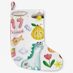 Meia De Natal Pequena Dodles de aquarela Kawaii, pronto para autocolante