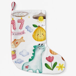 Meia De Natal Pequena Dodótulos kawaii aquarela isolados em fundo branco