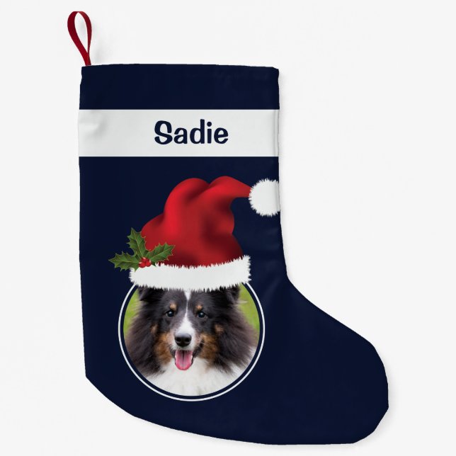 Meia De Natal Pequena Dois Modelos Personalizados De Foto Com O Santa Ha (Frente)