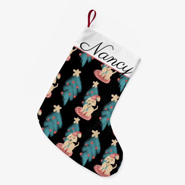 Meia De Natal Pequena Doodles de Quadro de Natal Moderno | Cães (Frente (Pendurada))