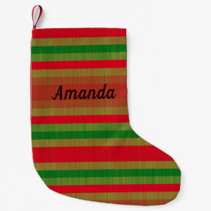 Meia De Natal Pequena Douradas faixas Verdes Personalizáveis