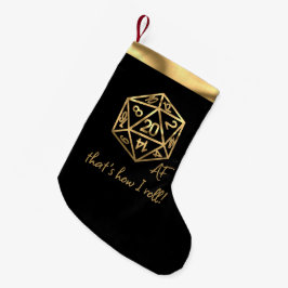 Meia De Natal Pequena Dourado D20 Crit AF | Tabletop Dice What I Roll