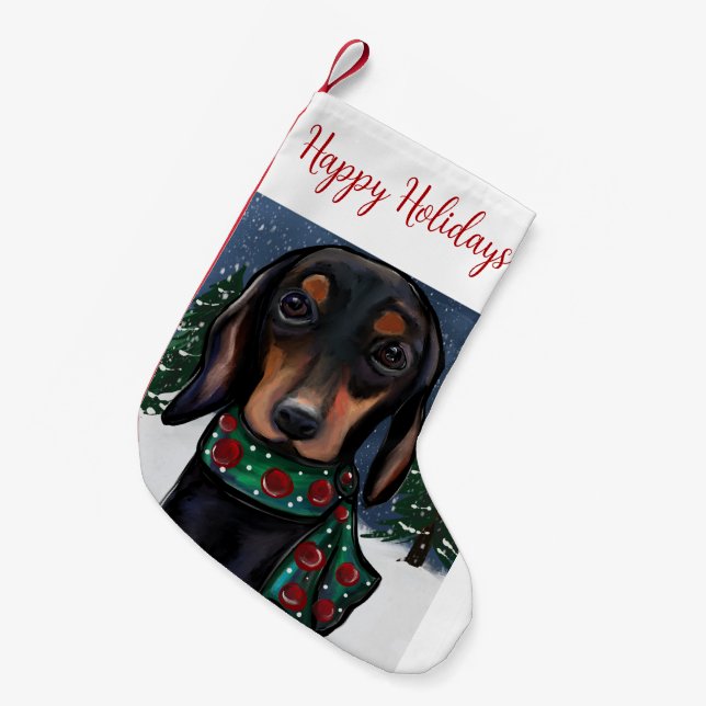 Meia De Natal Pequena Doxie (Frente (Pendurada))